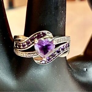 Vintage Amethyst Heart Ring with Round Cut Amethyst In 9.25 Sterling Silver